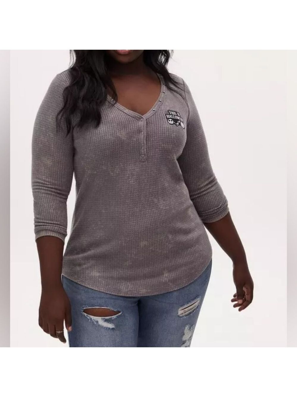 1X • Torrid × Disney The Nightmare Before Christmas Halloween Grey Waffle Henley